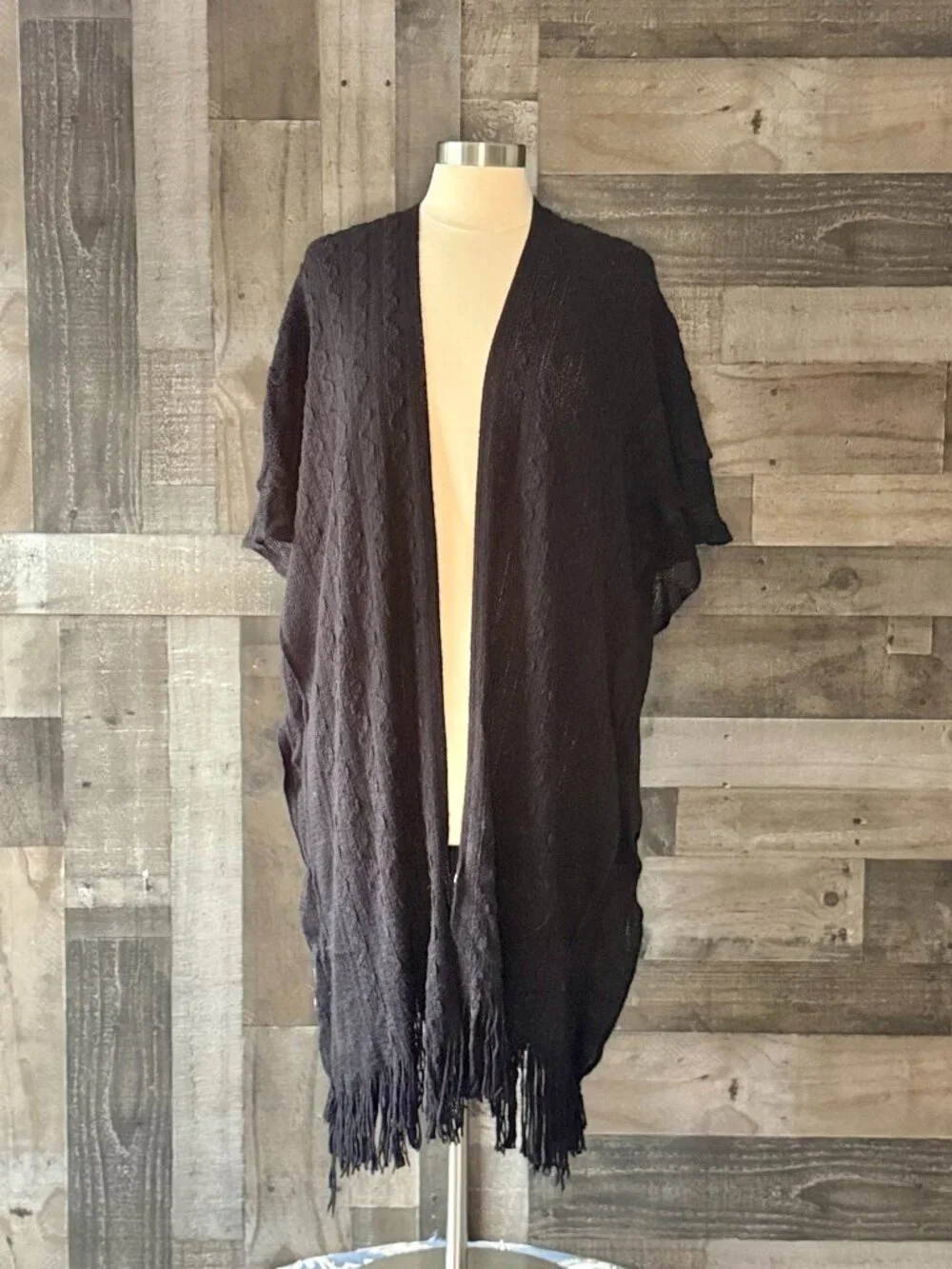Jon & Anna black cable knit wrap lightweight fringe coastal cowgirl resortwear